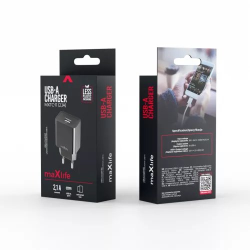 Hálózati adapter - 2,1A - USB-A - fekete - Maxlife MXTC-11