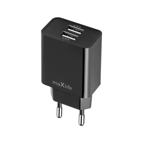 Hálózati adapter - 4,8A - 2x USB-A - fekete - Maxlife MXTC-12