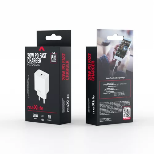 Hálózati adapter - 20W - USB-C - fehér - Maxlife MXTC-13-20C