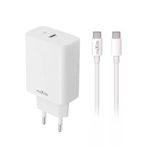 Hálózati töltő - 20W - USB-C + USB-C - fehér - Maxlife MXTC-10-20C