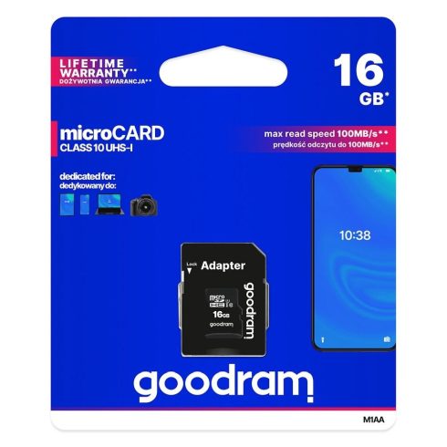 GOODRAM memory card microSD 16GB 100 MB/s class 10 UHS I with adapter SD