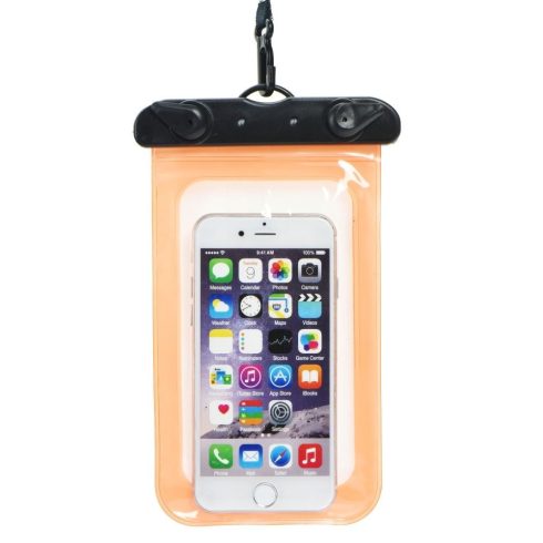 Waterproof bag for mobile phone with plastic closing orange