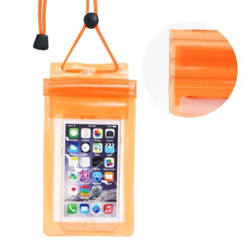 Waterproof bag for mobile phone with zipper closing orange