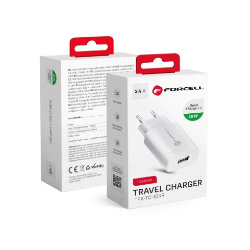 FORCELL F-ENERGY TFK-TC-1099 travel charger USB A QC3.0 2,4A 18W white