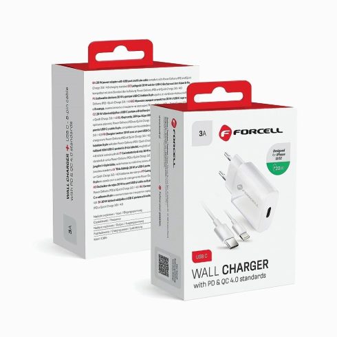 FORCELL F-ENERGY TFK-TC-20WPD travel charger Type C + cable Type C to Lightning PD QC4.0 3A 20W white