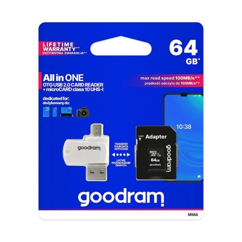 GOODRAM card reader USB A + Micro USB ALL IN ONE M1A4 + memory card micro SD 64GB with adapter SD