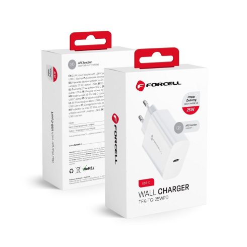 FORCELL F-ENERGY TFK-TC-25WPD travel charger Type C PD QC4.0 3A 25W white