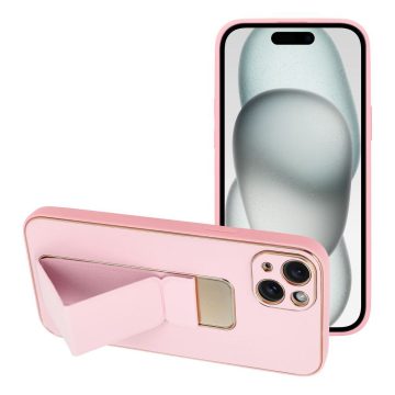 LEATHER CASE KICKSTAND for IPHONE 15 Plus pink