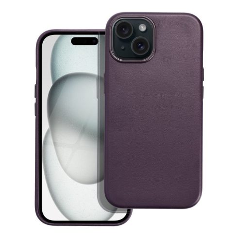 LEATHER MAG COVER case for IPHONE 15 dark violet