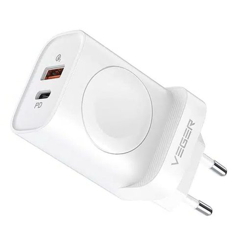 VEGER travel charger USB A + Type C + wireless charger compatible with Apple Watch PD QC3.0 3A 25W W002E white