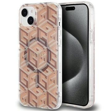   GUESS case for IPHONE 15 compatible with MagSafe GUHMP15SHGCUSTGW (IML GCUBE) brown