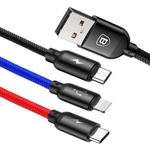 BASEUS cable 3in1 USB A to Micro USB / Lightning / Type C 3,5A CAMLT-BSY01 0,3 m black