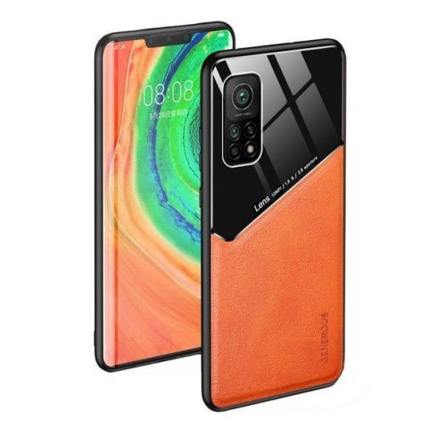 Huawei Mate 20, Szilikon tok, bőr és plexi hátlap, közepesen ütésálló, mágneses tartóval kompatibilis, Wooze Texture, narancssárga