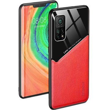   Samsung Galaxy M31s SM-M317F, Szilikon tok, bőr és plexi hátlap, közepesen ütésálló, mágneses tartóval kompatibilis, Wooze Texture, piros