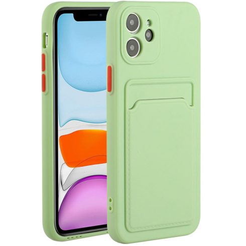 Apple iPhone 11 Pro, Szilikon tok, kártyatartóval, Wooze Card Slot, világoszöld