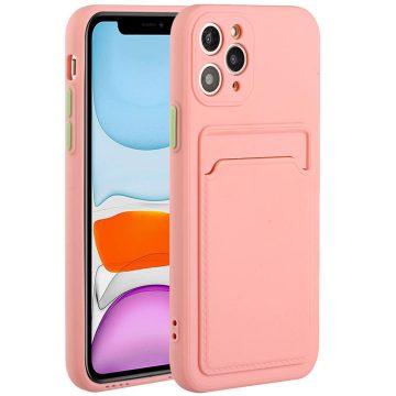   Huawei P40 Pro, Szilikon tok, kártyatartóval, Wooze Card Slot, rózsaszín