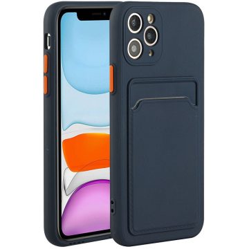   Samsung Galaxy A22 4G SM-A225F, Szilikon tok, kártyatartóval, Wooze Card Slot, sötétkék