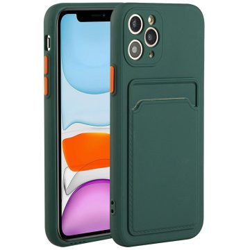   Samsung Galaxy A91 SM-A915F, Szilikon tok, kártyatartóval, Wooze Card Slot, sötétzöld