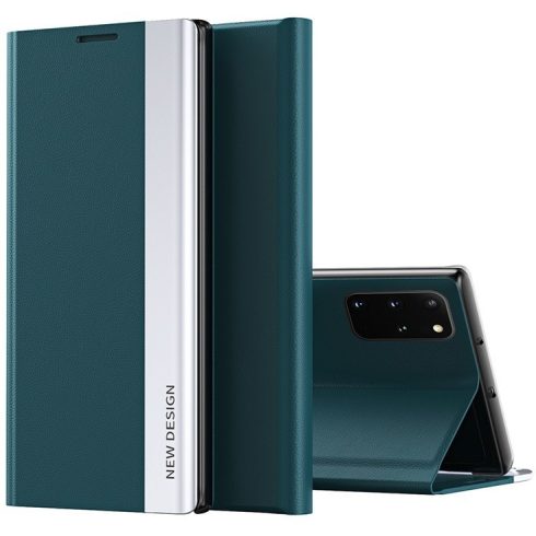 Xiaomi Redmi Note 9 5G, Oldalra nyíló tok, stand, Wooze Silver Line, sötétzöld