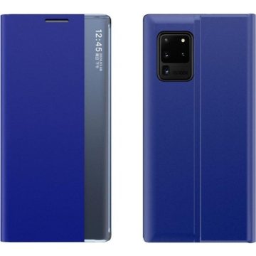   Xiaomi Redmi Note 9 5G, Oldalra nyíló tok, stand, hívás mutatóval, vékony csíkban, Wooze Look Inside, kék