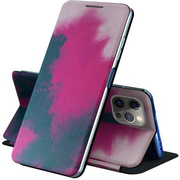   Samsung Galaxy A02 SM-A022F, Oldalra nyíló tok, stand, festék minta, Wooze Flashy Colors, színes/lila