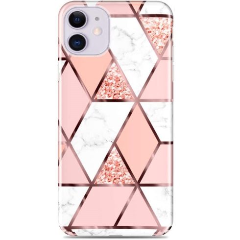 Huawei P40, Szilikon tok, sokszöges márvány minta, Wooze Geometric Marble, színes/rózsaszín