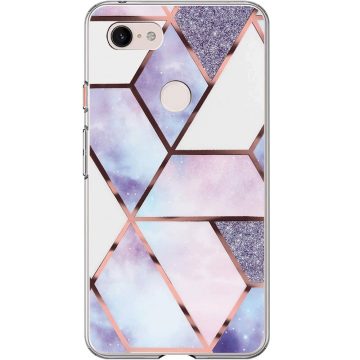   Samsung Galaxy A72 / A72 5G SM-A725F / A726B, Szilikon tok, sokszöges márvány minta, Wooze Geometric Marble, színes/kék