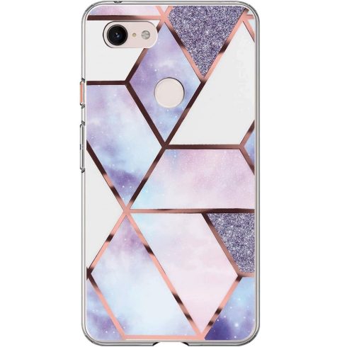 Samsung Galaxy A72 / A72 5G SM-A725F / A726B, Szilikon tok, sokszöges márvány minta, Wooze Geometric Marble, színes/kék