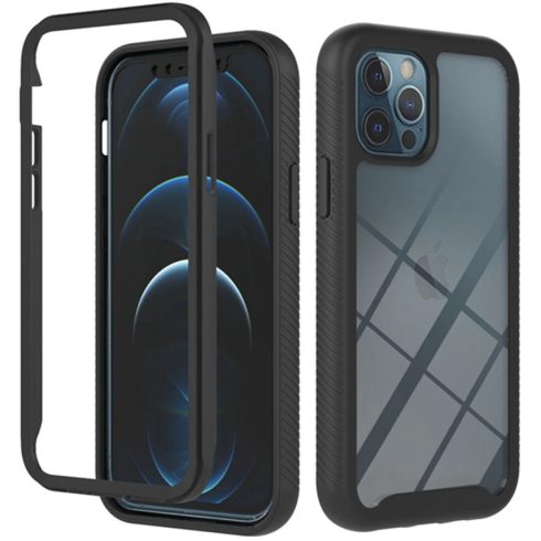 Motorola Moto G9 / G9 Play / E7 Plus, Szilikon hátlap és műanyag előlapi tok, elő- és hátlapi üveggel, közepsen ütésálló, Wooze Power Case, fekete