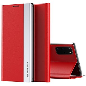   Xiaomi Redmi 9T, Oldalra nyíló tok, stand, Wooze Silver Line, piros