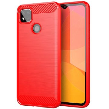   Xiaomi Redmi 10 5G / Redmi Note 11E, Szilikon tok, közepesen ütésálló, szálcsiszolt, karbon minta, piros