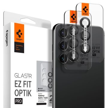   Samsung Galaxy S23 / S23 Plus SM-S911 / S916, Kamera lencsevédő fólia, ütésálló fólia, Tempered Glass (edzett üveg), Spigen Glastr Ez Fit Optik Pro, fekete, 2 db / csomag