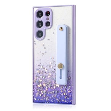   Xiaomi Poco X3 NFC / X3 Pro, Szilikon tok, közepesen ütésálló, kézpánttal, színátmenetes, csillogó minta, Wooze Strap Star, mintás/lila