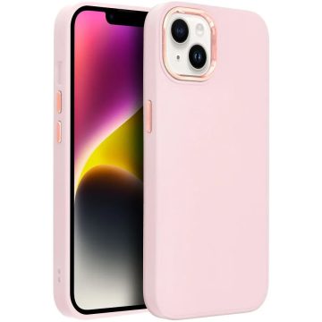   Apple iPhone 14 Pro Max, Szilikon tok, közepesen ütésálló, fémhatású kamera keret, Frame Case, rózsaszín