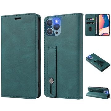   Huawei P50 / P50E, Oldalra nyíló tok, stand, kártyatartóval, kézpánttal, Wooze Business Plus, zöld