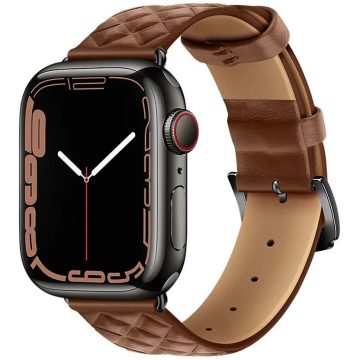   Apple Watch 1-6, SE (38 / 40 mm) / Watch 7-8 (41 mm), bőr pótszíj, gyémánt minta, Hoco WA18, barna