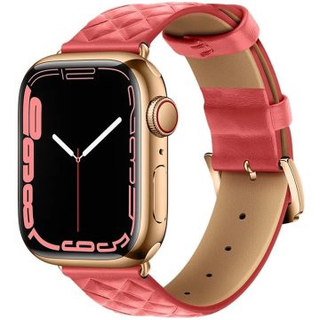   Apple Watch 1-6, SE (38 / 40 mm) / Watch 7-8 (41 mm), bőr pótszíj, gyémánt minta, Hoco WA18, rózsaszín