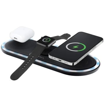   Univerzális vezeték nélküli töltőpad 3in1, Qi Wireless, 15W, Apple iPhone, Apple Airpods, Apple Watch kompatibilis, Forcell F-Energy, fekete