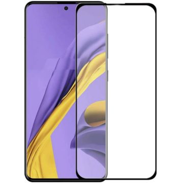   Samsung Galaxy A51 / A51 5G SM-A515F / A516F, Kijelzővédő fólia, ütésálló fólia (az íves részre is!), Tempered Glass (edzett üveg), fekete