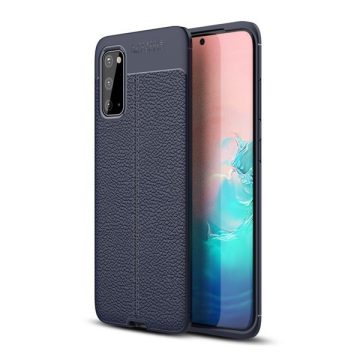   Samsung Galaxy A10s SM-A107F, Szilikon tok, bőrhatású, varrásminta, sötétkék