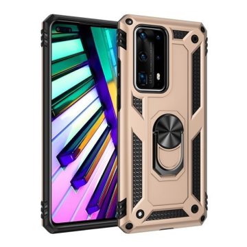   Motorola One Vision / P50, Műanyag hátlap védőtok, közepesen ütésálló, szilikon belső, telefontartó gyűrű, Defender, arany