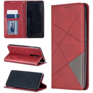   Samsung Galaxy A01 SM-A015F, Oldalra nyíló tok, stand, geometria minta, Wooze DesignBook, piros