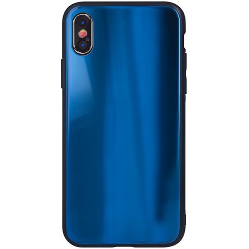 Huawei P40, Szilikon védőkeret, edzett üveg hátlap, Aurora Glass, sötétkék