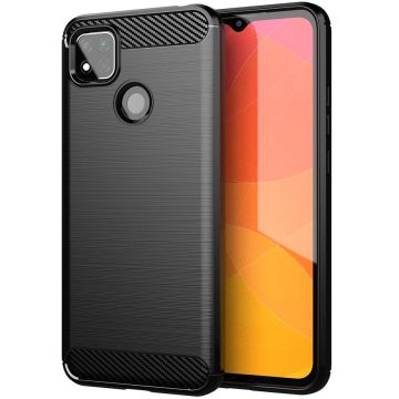   Motorola Moto G9 / G9 Play / E7 Plus, Szilikon tok, közepesen ütésálló, szálcsiszolt, karbon minta, fekete