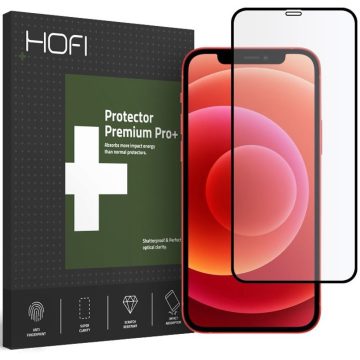   Apple iPhone 12 / 12 Pro, Kijelzővédő fólia, ütésálló fólia (az íves részre is!), Tempered Glass (üveg), Glass Full Pro Plus, fekete