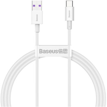   USB töltő- és adatkábel, USB Type-C, 100 cm, 6000 mA, 66W, törésgátlóval, gyorstöltés, Baseus CATYS-02, fehér