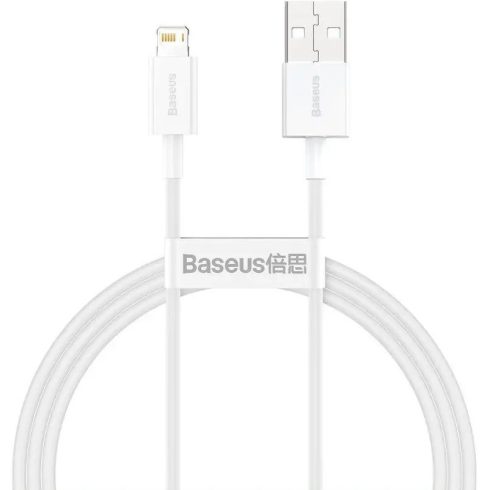 USB töltő- és adatkábel, Lightning, 100 cm, 2400 mA, törésgátlóval, gyorstöltés, PD, Baseus Superior, CALYS-A02, fehér