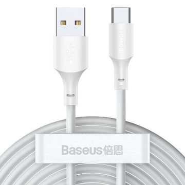   USB töltő- és adatkábel, USB Type-C, 150 cm, 5000 mA, 40W, törésgátlóval, gyorstöltés, PD, Baseus Simple Wisdom, TZCATZJ-02, fehér, 2 db / csomag