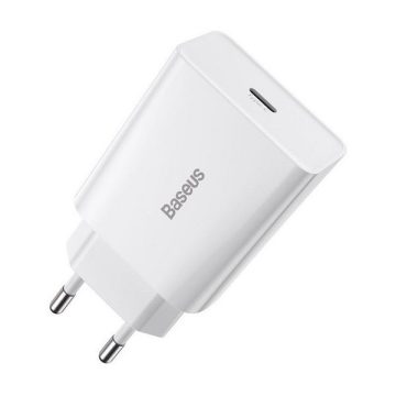   Hálózati töltő adapter, 20W, USB Type-C aljzat, gyorstöltés, PD, Baseus Speed Mini, fehér