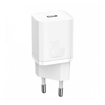   Hálózati töltő adapter, 20W, USB Type-C aljzat, gyorstöltés, PD, Baseus Si, fehér